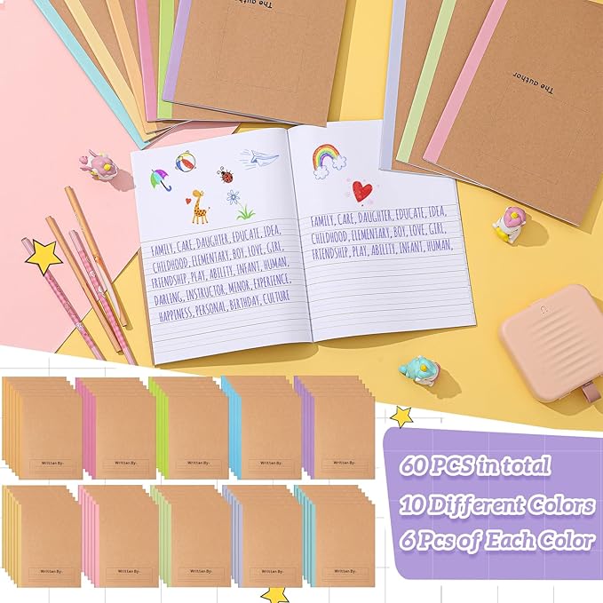 Henoyso 60 Pcs Primary Composition Notebook 9 3/4 x 7 1/2 Inch Kids Journal, Back to School Supplies, K-2 Primary Writing Notebook for Kids Student Draw and Write Story Journal (Macaron Color)-DeskLoop Office