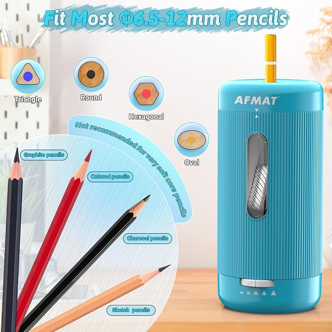 AFMAT Electric Pencil Sharpener, Auto in & Out, 5 Nibs, 7K+ Uses, Fully - Image 3