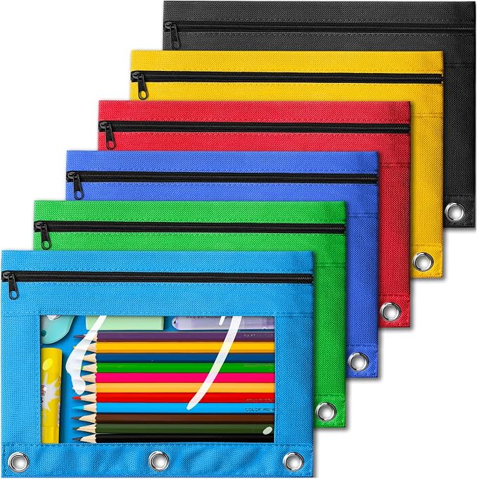 V-Opitos Pencil Pouch for 3 Ring Binder, Bulk 6 Pack 3-Holes Zipper Pencil by Wearecommittedtotheresearchandproductionofhigh-qualitykidstoysschoolofficesuppliesandholidayproducts