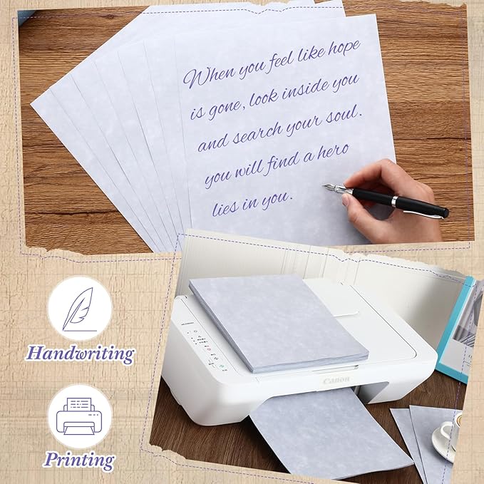 Epakh 200 Pcs Old Age Parchment Paper 8.5 x 11 Inch Standard Letter Vintage Colored Old Parchment Semblance Double Side Printing Paper (Light Purple)-DeskLoop Office