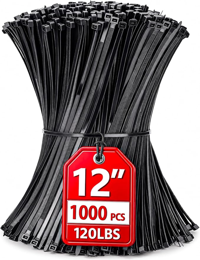 Zip Ties 12 inch, 1000 Pack Heavy Duty Black Zip Ties by HAVEMETD