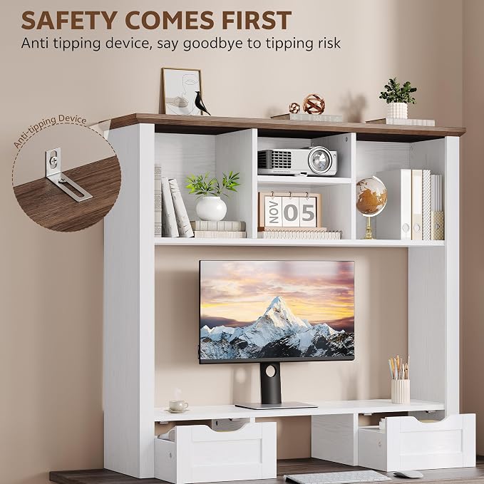 Desk Shelf with Computer Monitor Stand, 37.4''W Desktop Bookshelf Display Rack - Image 6