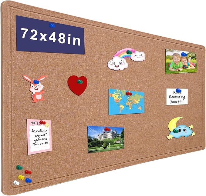 Large Bulletin Board - 72 X 48 inches Decorative Felt Pin Board - 6' x 4' Cork Board Alternative for Wall - Foldable Picture Board Self-Adhesive Prayer Board with 30 Pushpins - Ginger Yellow-DeskLoop Office