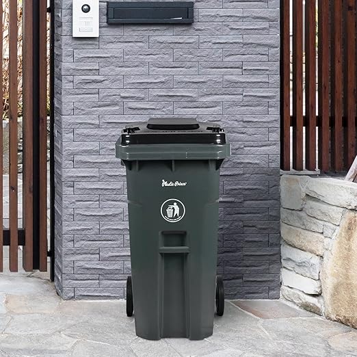 32 Gallon Trash Can with Wheels Rollout, Commercial Outdoor Trash Can Heavy-Duty Outside Garbage Can with Wheels, Gray