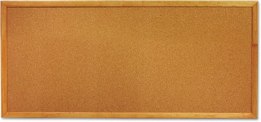 Quartet Cork Board, Bulletin Board, 3' x 1' Corkboard, Oak Finish Frame (300)-DeskLoop Office