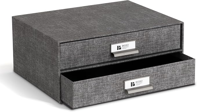 Bigso Birger 2-Drawer Canvas Fiberboard Easy Pull Handle Box - Image 4