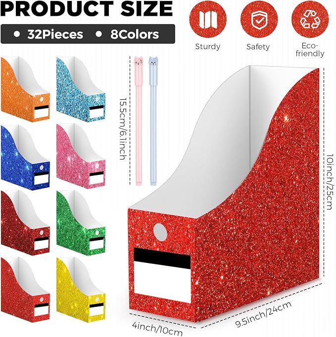 Jutom 32 Pcs Magazine File Holder Set Including Colored Foldable Desk File - Image 2