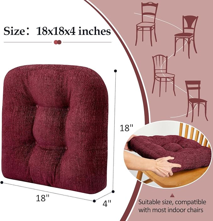 downluxe Chair Cushions for Dining Chairs 2 Pack, Tufted Indoor Chair Pads - Image 4