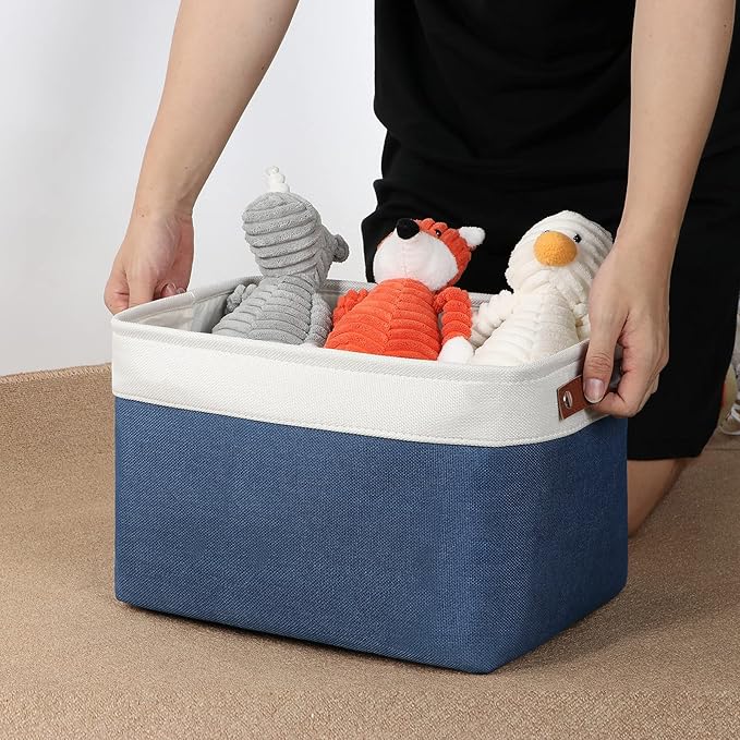 DULLEMELO Fabric Storage Bins, Foldable Storage Baskets for Organizing, Empty Gift Baskets (3-Pack Medium-15 inch X 11 inch X 9.5 inch , White&Blue)-DeskLoop Office