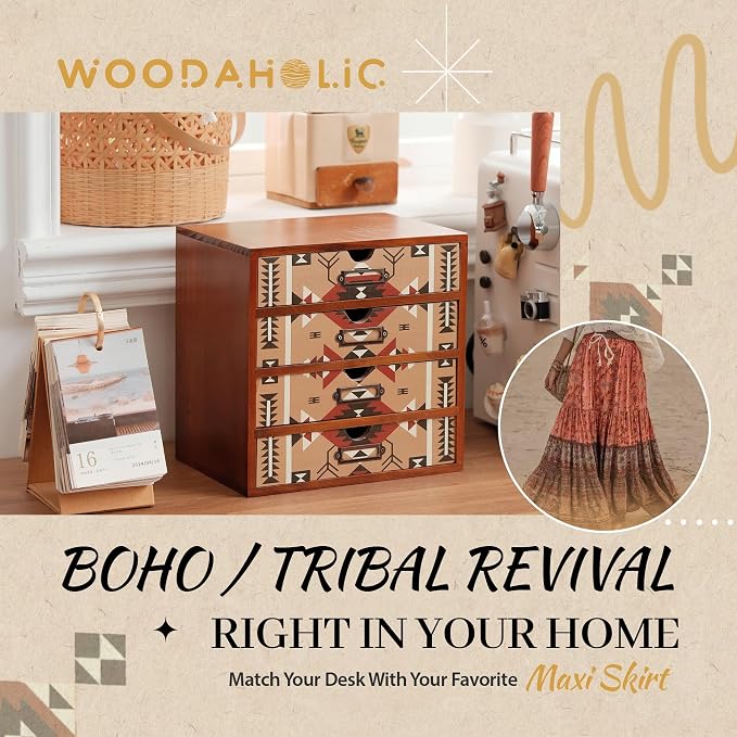 Boho Navajo Wooden Desk Organizer - Image 5