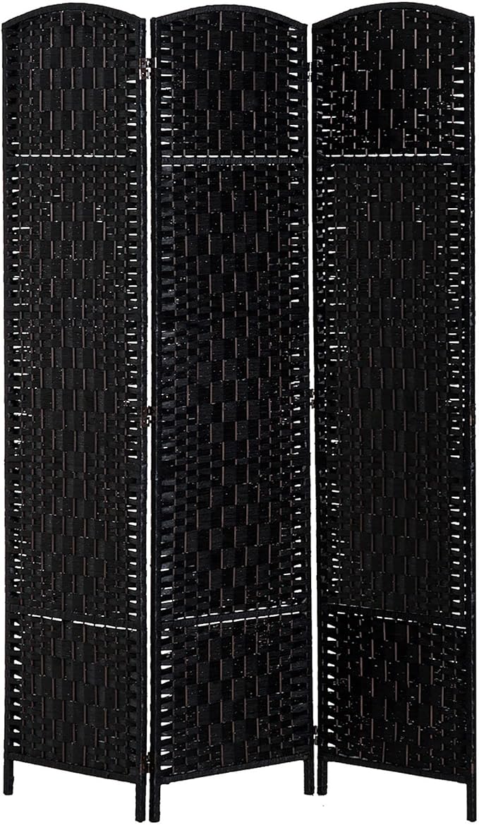 NicBex Room Divider 3 Panel Room Dividers with Wicker Weave Design Partition Room Dividers and Folding Privacy Screens 6 FT Wall Divider for Office, Room Separation,53.25"W x 0.75"D x 70.75"H, Black-DeskLoop Office
