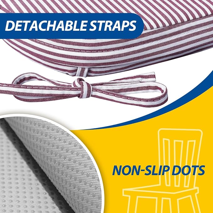 AAAAAcessories D-Shaped Chair Cushions, Machine-Washable Cover, Pinstripe Red - Image 5