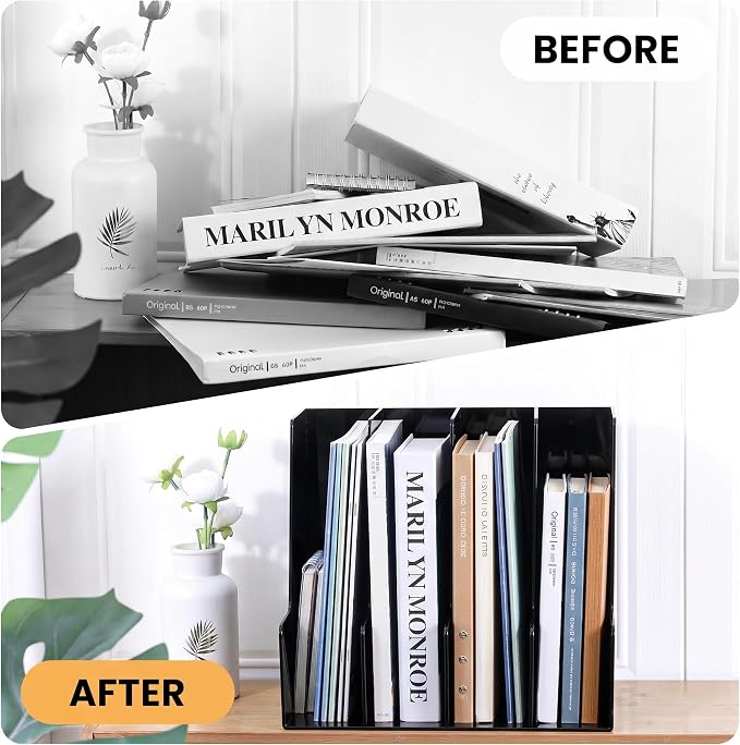 LALOBLUE 4 Pack Black Vertical Magazine File Holder Desk Organizer Bins | - Image 6