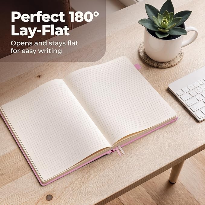 Classic Lined Journal Notebook 8.5x11" A4 Hardcover Leather - Pink - 200 Pages College Ruled Large with Sticky Tabs, Pockets, and Pen Loop for Writing and Journaling - Big Hardback Men and Women-DeskLoop Office