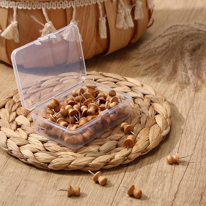 Sawysine 80 Pcs Wood Push Pins, Cute Thumb Tacks Decorative Push Pins - Image 3