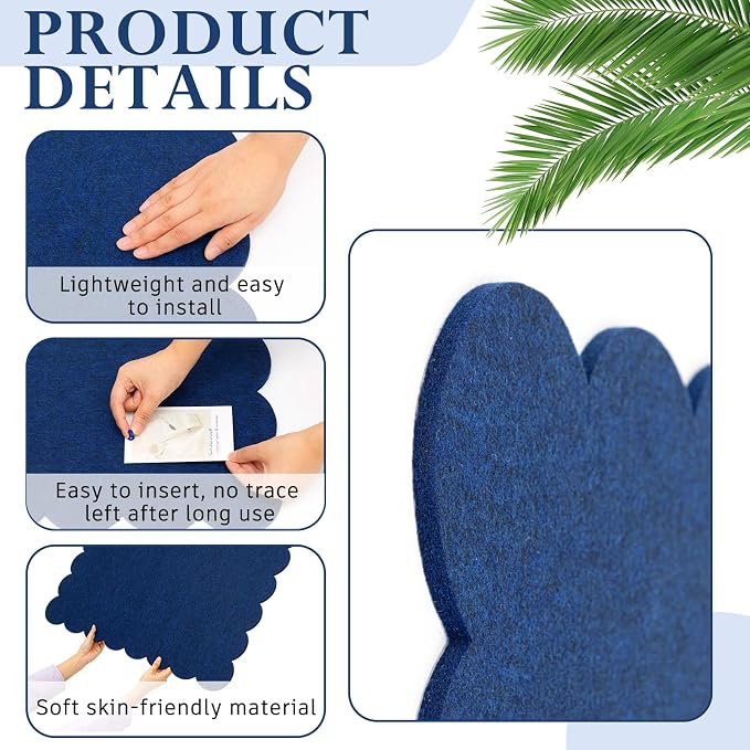 Mooliwe Scalloped Felt Bulletin Board 36 x 24 Inches Foldable Dark Blue Pin - Image 2