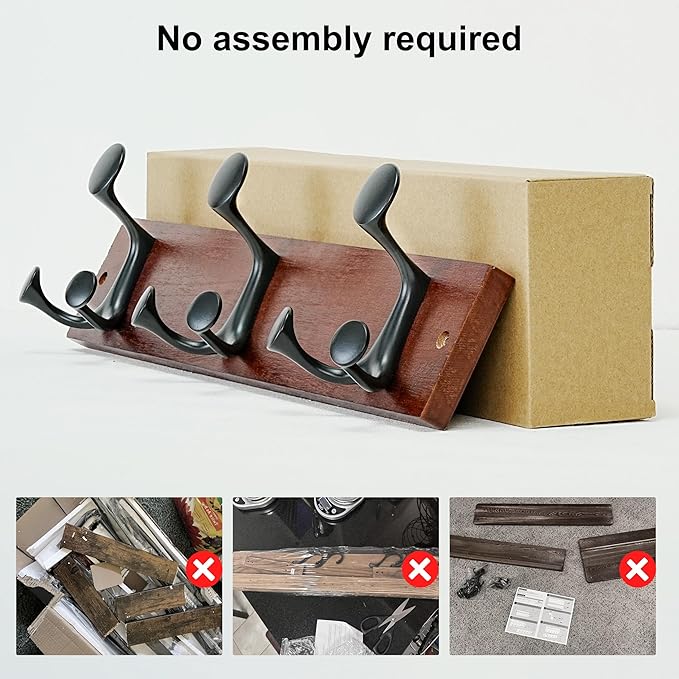 SKOLOO 17-Inch Cherry Wood Coat Rack Wall Mount with 3 Triple Hooks - Ideal for Family Entrances, Classrooms, and Pet Supplies Storage - Perfect Coat Hooks for Wall-DeskLoop Office