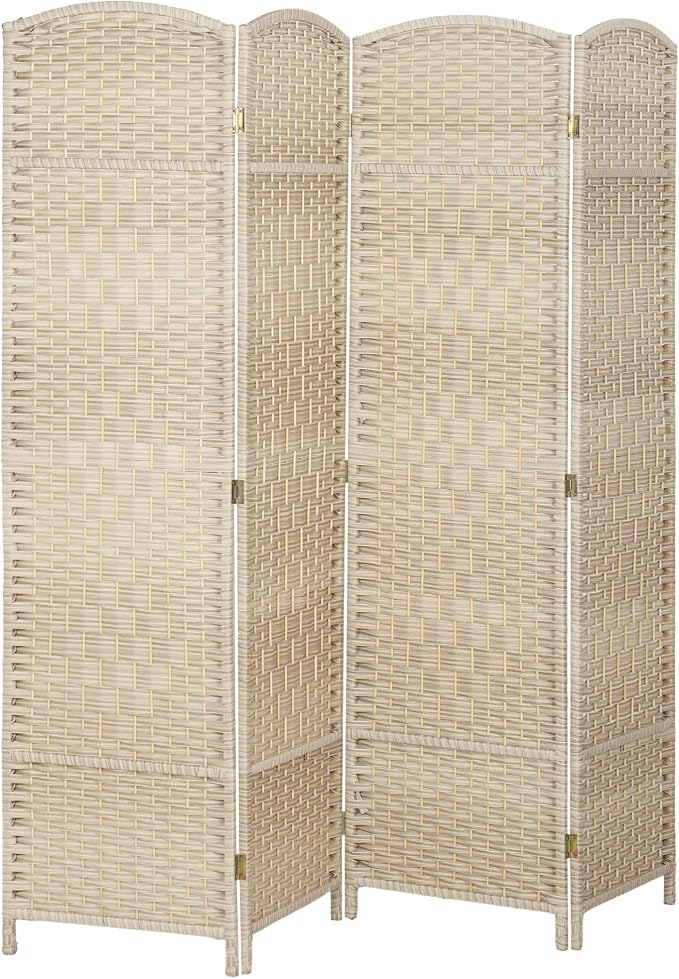 HOMCOM 4 Panel Room Divider, Hand-Woven Freestanding Wall Partition by HOMCOM