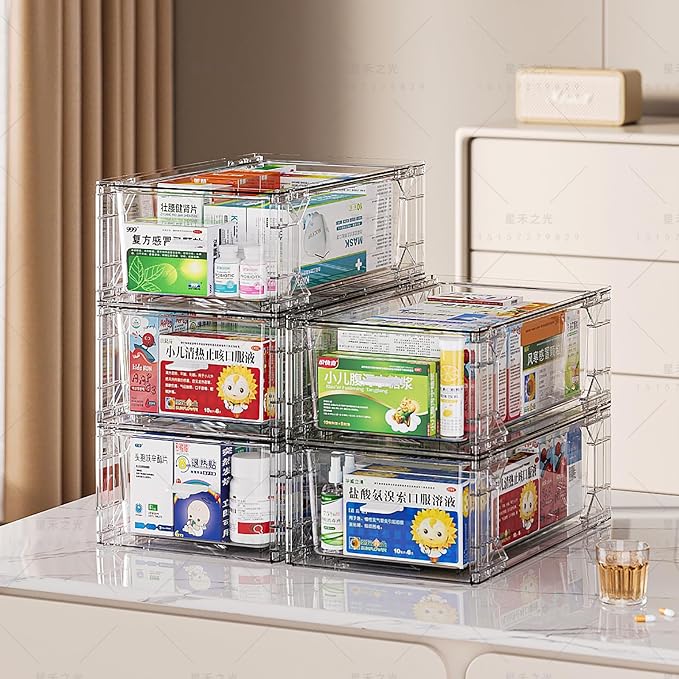 Sgoostood 6 Pack Stackable Organizer Drawers, Transparent Drawer in Home - Image 7