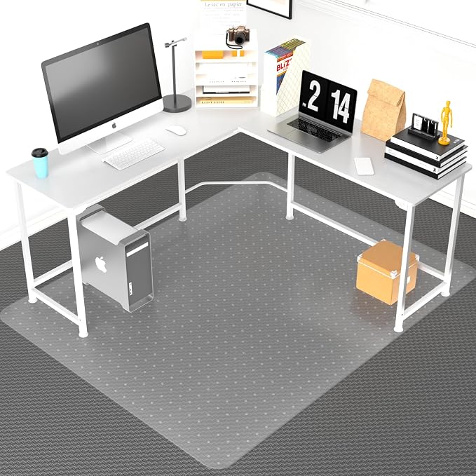 Office Chair Mat for Carpeted Floor, Easy Glide Rolling Plastic Floor Mat by PHOUZIN