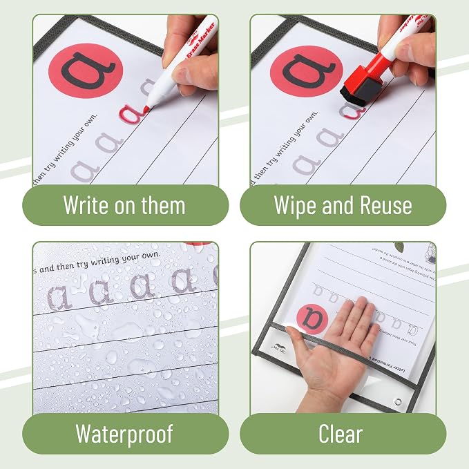 Mr. Pen- Reusable Dry Erase Pocket Sleeves, 6 Pack, Colorful | Clear Plastic - Image 6