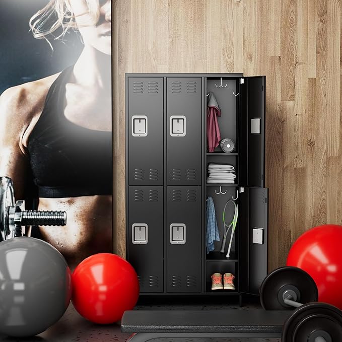 6 Doors Metal Lockers for Employees with Lock, Metal Locker with 18 Hooks for School Garage Office Gym Home,Assembly Required,Black-DeskLoop Office
