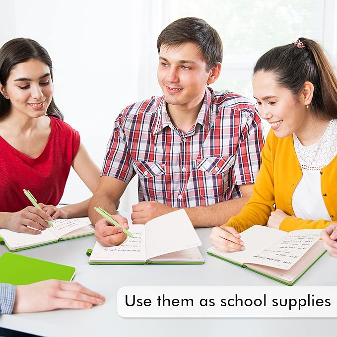 feela 12 Pack Notebooks Journals Bulk, Hardcover Notebook Classic Ruled Lined Journals with Pen Holder for Women Girls School Business Supplies, with 12 Black Pens, 120 GSM, 5.1”x8.3”, A5, Green-DeskLoop Office