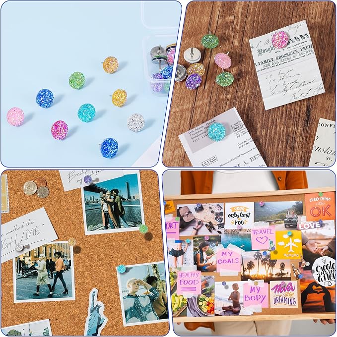 Mabor 30Pcs Decorative Thumb Tacks Glitter Rhinestone Cute Push Pins | Fun Push - Image 6
