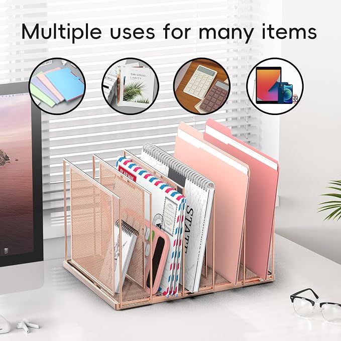 File Organizer for Desk, 5-Section Vertical File Sorter, Paper Holder Organizer - Image 2