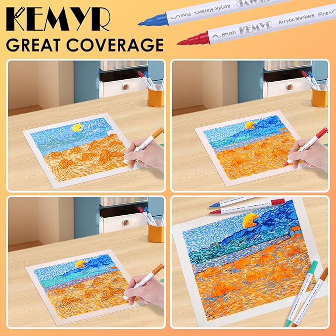 48 Colors Brush & Fine Tip Acrylic Paint Pens, Dual Tip Acrylic Paint Markers for Paper, Wood, Canvas, Stone, Rock, Glass, Fabric, DIY, Ceramic, Art Supplies for Kids and Adults Drawing-DeskLoop Office