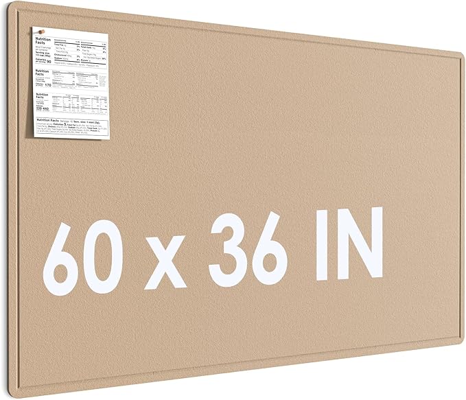 MaxGear Extra Large Bulletin Board 60" x 36", Foldable Felt Board Vision Board Supplies, Cork Board for Office, Home, School, Small Pin Boards for Walls Decorative Display Board Beige Brown-DeskLoop Office