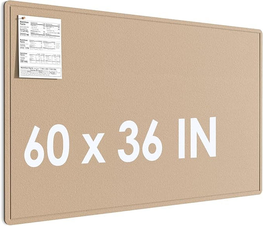MaxGear Extra Large Bulletin Board 60" x 36", Foldable Felt Board Vision Board Supplies, Cork Board for Office, Home, School, Small Pin Boards for Walls Decorative Display Board Beige Brown-DeskLoop Office