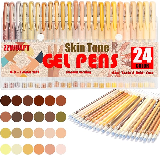 Skin Tone Gel Pens for Coloring Book,72 Color Gel Pens Set including 24 Color Gel Pen with 48 Refills,40% More Ink Colored Gel Pens for Drawing, Doodling, Scrapbook, Journaling-DeskLoop Office