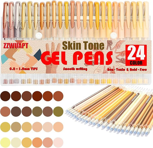 Skin Tone Gel Pens for Coloring Book,72 Color Gel Pens Set including 24 Color Gel Pen with 48 Refills,40% More Ink Colored Gel Pens for Drawing, Doodling, Scrapbook, Journaling-DeskLoop Office