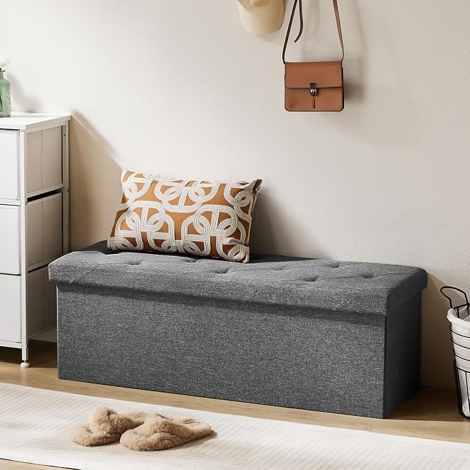 DUMOS 43 Inch Folding Storage Ottoman Bench, Large Hidden Storage Chest - Image 2
