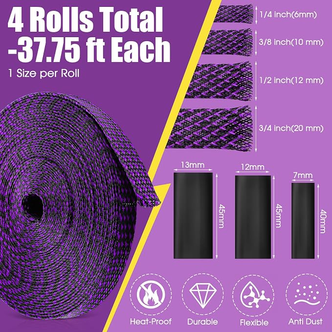 Tatuo 151 ft Expandable Braided Cable Sleeve Multi Size Braided Wire Sleeve - Image 2