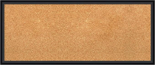 Amanti Art Natural Cork Board for Wall, 13x31 Vision Board with Black Wood Frame, Medium Corkboard Office Decor for Home Organization, Modern Contemporary Corkboard Pinboard to display items for home-DeskLoop Office