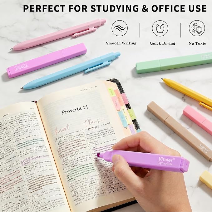 Piochoo Highlighters and Black Pens Set, 6 Pack 0.5mm Cute Gel Pens - Image 6