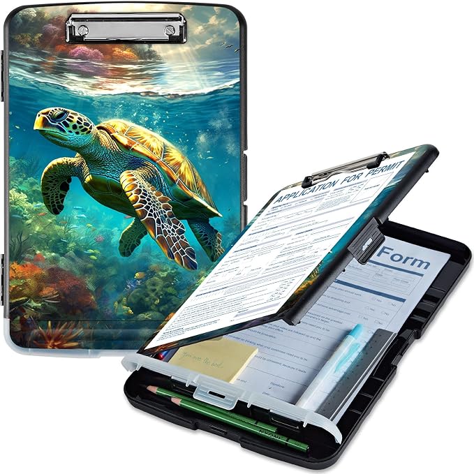 Clipboard with Storage, 9.5x14 High Capacity Sea Turtle Storage Clipboard with by Qindaiwen