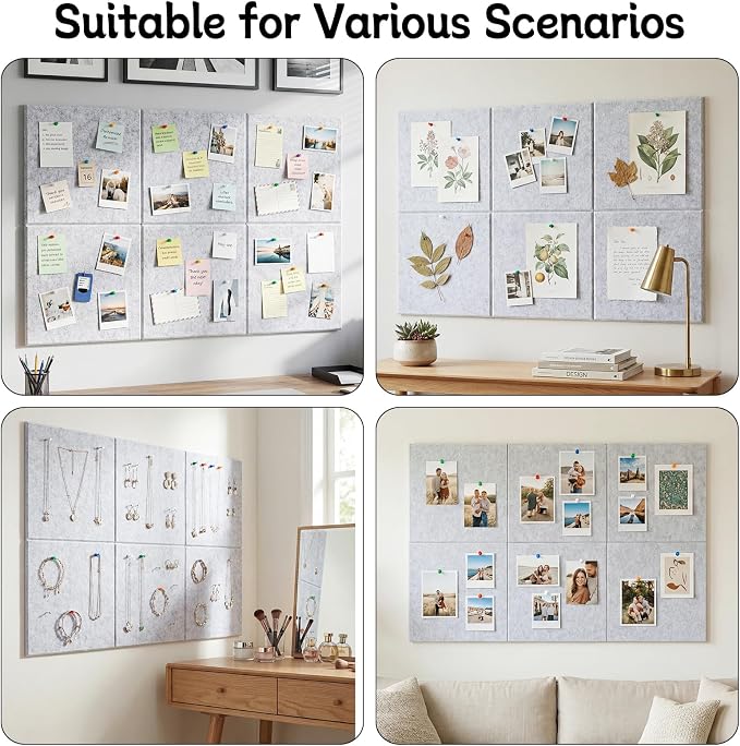 Thboxes Large Cork Board 28" x 19", 6 Pack Felt Wall Tiles - Image 7