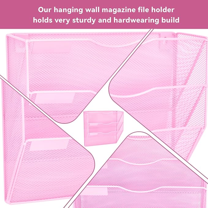 3 Pockets Mesh Wall File Holder Organizer Office Hanging File Folder Magazine - Image 3