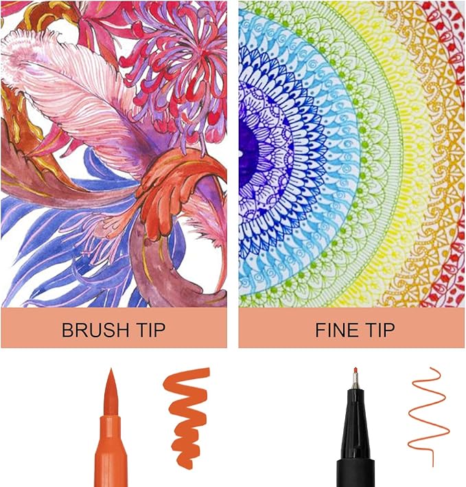 Dual Brush Marker Pens,24 Colored Markers,Fine Point and Brush Tip for Kids Adult Coloring Books Bullet Journals Planners,Note Taking Coloring Writing-DeskLoop Office