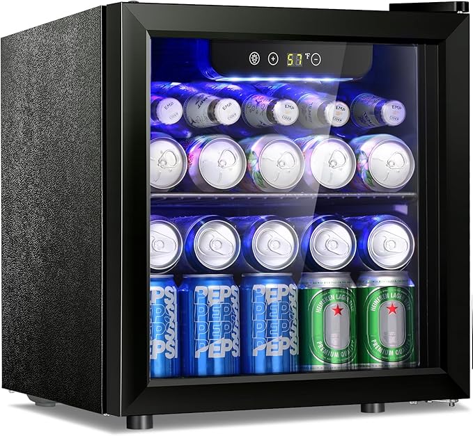 Antarctic Star 12 Bottle/48 Can Beverage Refrigerator, Wine Cooler/Cabinet, Mini Drink Fridge, Clear Front Glass Door Counter Top Red Cellar Beer Soda Bar Quiet Compressor Freestanding 1.3 cu.ft.-DeskLoop Office