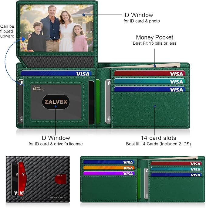 Wallet for Men Slim RFID Blocking Leather Credit Card Holder Wallet for 14 Cards - Image 2