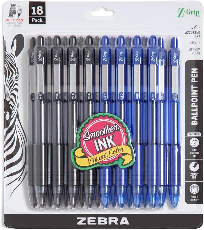 Zebra Pen Z-Grip Retractable Ballpoint Pen, Smooth-Flowing Black and Blue Ink by ZebraPen