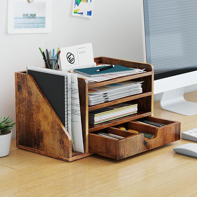 Wood Desk File Organizer with Side File Rack, Space-Efficient Design Easy to - Image 6