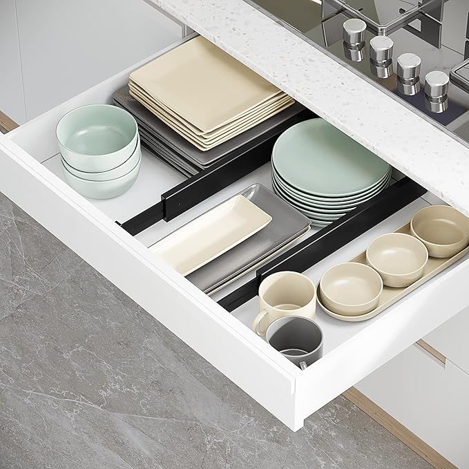 BAMEOS Drawer Dividers Bamboo Separators Organization Expandable Organizers for Kitchen Bedroom Bathroom Dresser Office 4-pack-DeskLoop Office