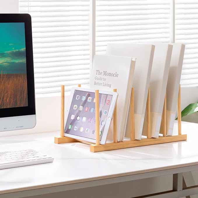 HBlife Desk File Organizer 5 Section Upright File Sorter, 2 Pack Bamboo File - Image 4