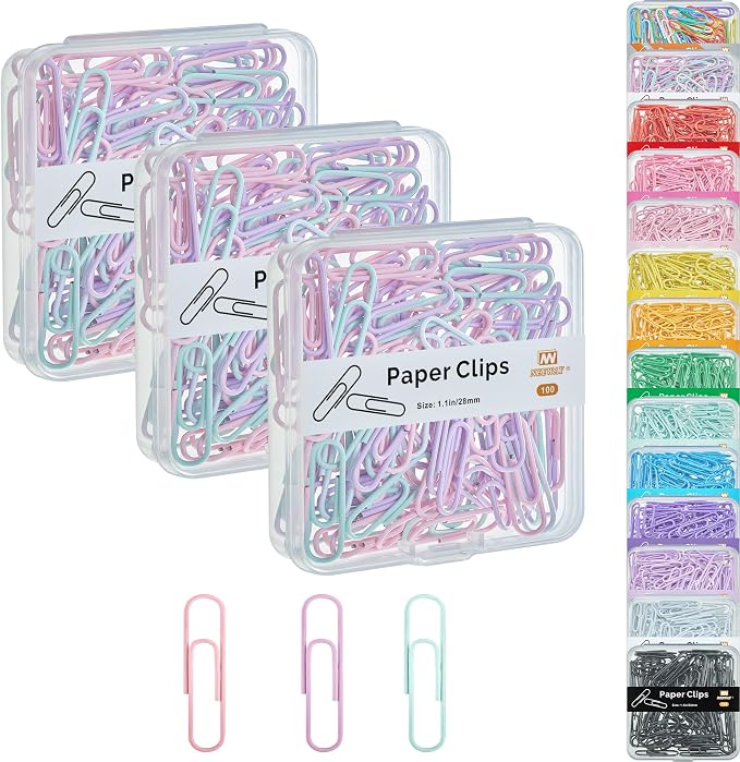 NEEWAY Small Paper Clips, 1.1 Inch Vinly Coated Colored Paperclips, 3 Pack of by NEEWAY