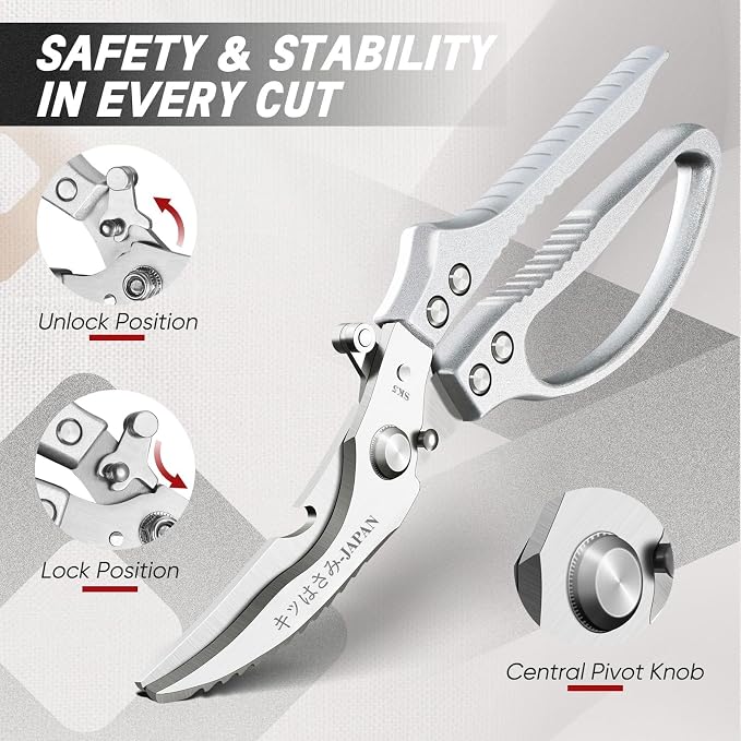 TIVOLI Kitchen Scissors Set Silver, Japanese Stainless Steel Kitchen Shears - Image 3